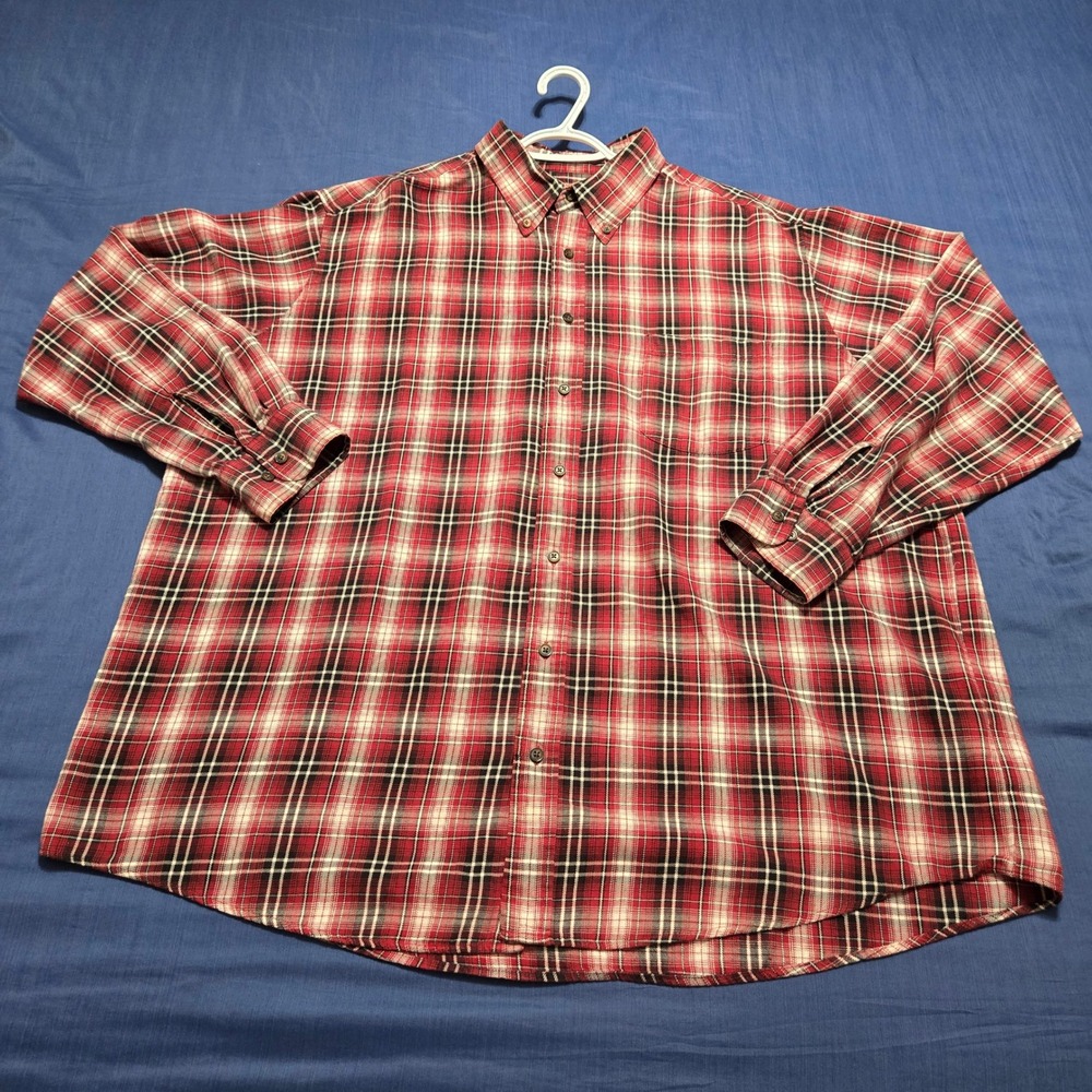 St. John's Bay Button Down Mens 2XLT Red Excellent Plaid Flannel Long Sleeve